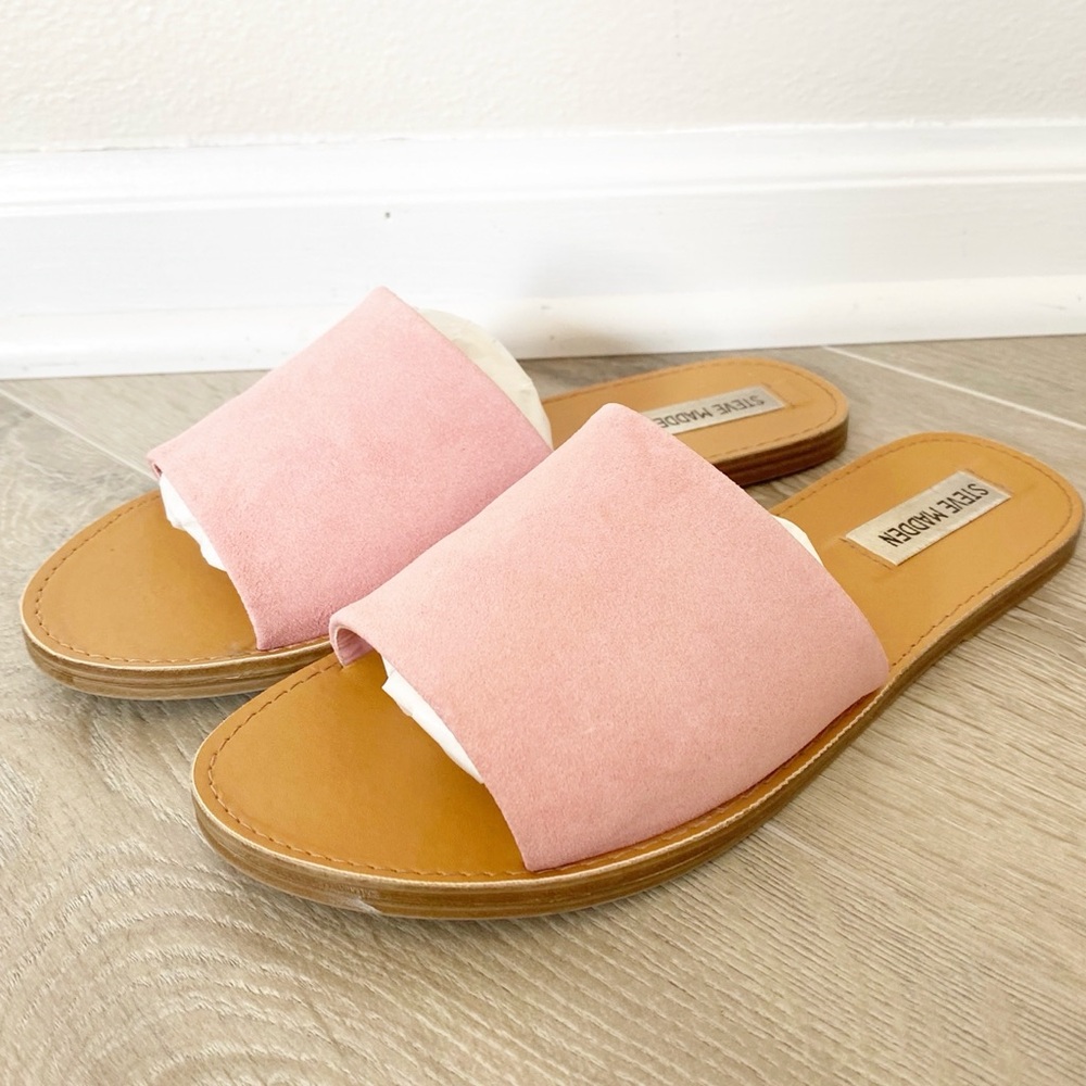 Women’s Sandals Steve Madden Grace Slide Pink Suede Leather New With Box Sz 7.5
